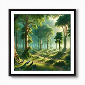 A Picturesque And Serene View Of The Vrindavan Forest, Known For Its Spiritual Significance In Hindu Mythology Art Print