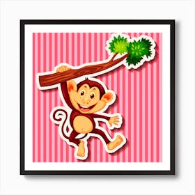 monkey hanging on branch, Monkey On A Tree Art Print