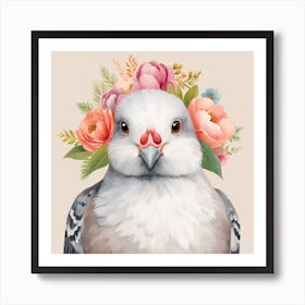Floral Baby Pigeon Nursery Illustration (13) Art Print