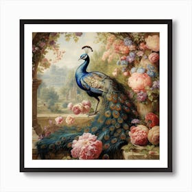 Peacock In The Garden 1 Art Print