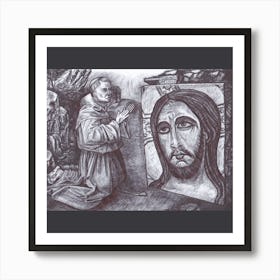 Saint Francis Praying Before the Image of the Holy Face of Jesus Art Print