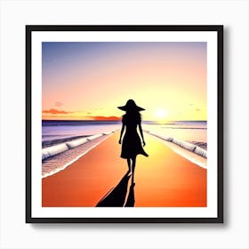 Woman Walking On The Beach 93 Art Print