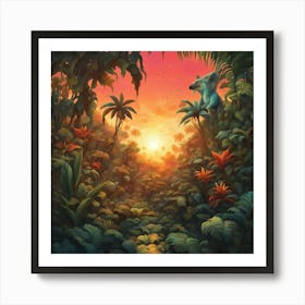 'Sunset In The Jungle' Art Print