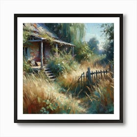 House In The Field, Acrylic Painting Style Art Print