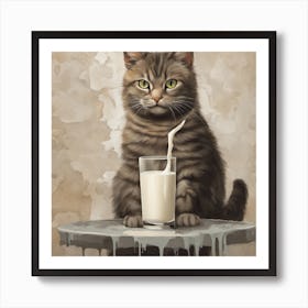 Cat With A Glass Of Milk Art Print