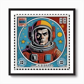 Sci Fi Fantasy Space Man Retro On Stamp Art Print