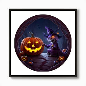 Witch And Pumpkin Art Print