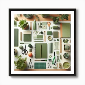 Green Office Supplies Art Print