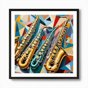 Saxophones Cubism Style Art Print