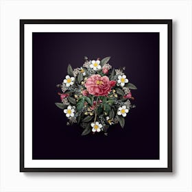 Vintage Gallic Rose Flower Wreath on Royal Purple n.0139 Art Print