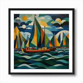 Sailboats In The Ocean 1 Art Print