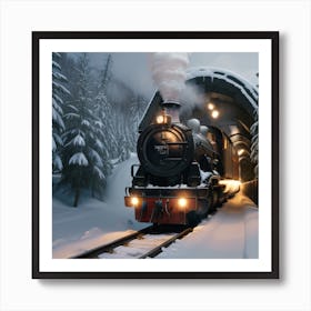Steam Train In The Snow Created using Imagine AI Art Art Print