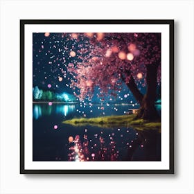 Reflected Lights on Falling Cherry Blossom Art Print