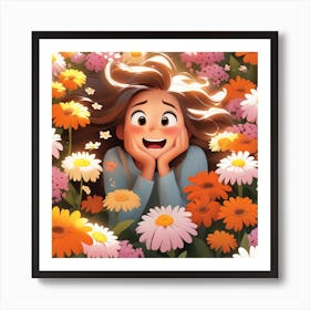 Happy Girl In Flowers Art Print