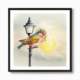 watercolor bird perched on a lamppost 1 Art Print