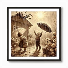 Spider Children In The Rain Art Print