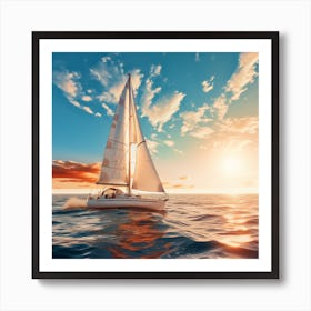 Sailboat Sailing At Sunset Art Print