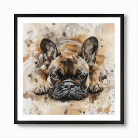 Beautiful Watercolour Portrait Of A Sleepy French Pug Art Print