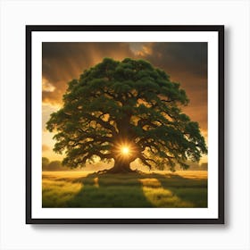 Oak Tree At Sunset 1 Art Print