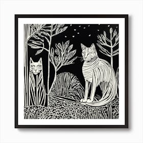 Abstract Cat Linocut Illustration Art Print