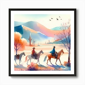 Watercolor Cowboys In The Desert 1 Art Print