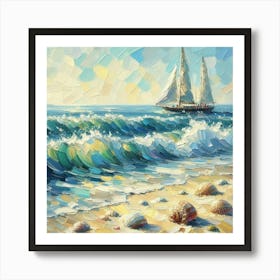 Sailboat On The Sea, Acrylic Painting Style 4 Art Print