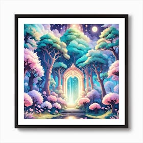 A Fantasy Forest With Twinkling Stars In Pastel Tone Square Composition 448 Art Print