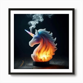 A Unicorn Salt Lamp With Flames And Smoke Swirling Poster