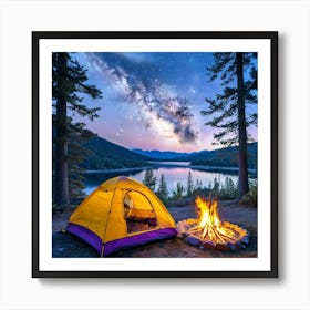 Starry Night Camping Tent Art Print