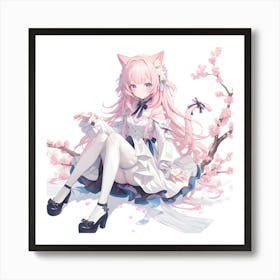 Anime Girl With Pink Hair Art Print