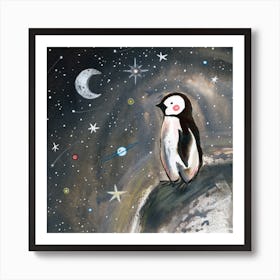 Penguin And Stars Square Art Print