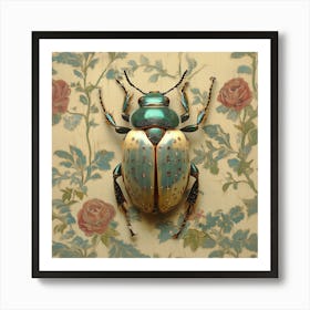 Beetle insect on wallpaper Art Print