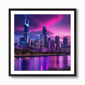 Chicago Skyline At Dusk Art Print