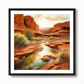 Watercolor A Serene Landscape In Utah Bathed In The Warm Earthy Tones Art Print