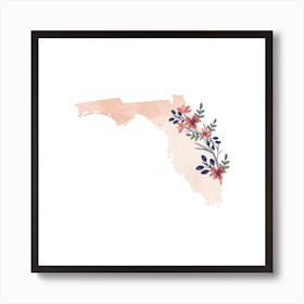 Florida Watercolor Floral State Art Print