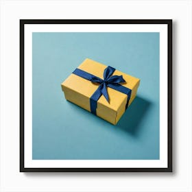 Gift Box On Blue Background 4 Art Print