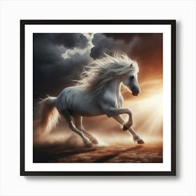 White Horse Galloping Art Print