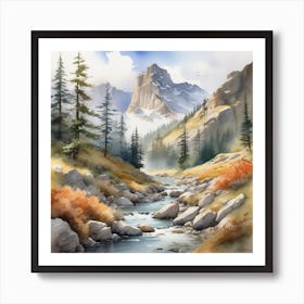 Watercolor Of A Mountain Stream 1 Art Print