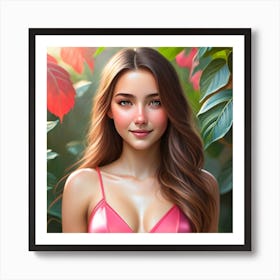 Asian Girl In Pink Bikini Art Print