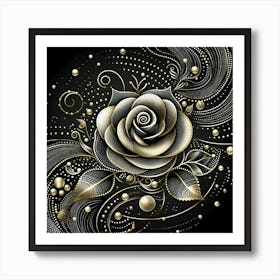 Gold Rose On Black Background 2 Art Print