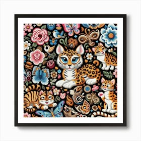 Cats And Butterflies Art Print