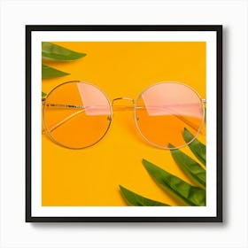 Sunglasses On A Yellow Background Art Print