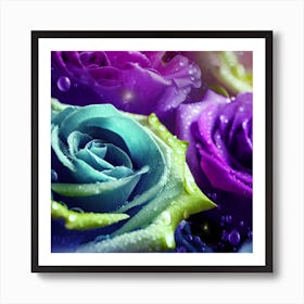 Beautiful purple, blue and lime roses Art Print