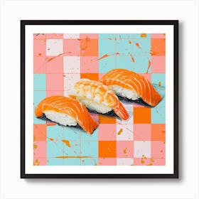 Nigiri Sushi Checkerboard Background 2 Art Print