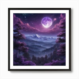 Full Moon In The Mountains 2 Art Print