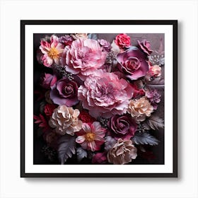 Paper Flowers On A Dark Background Art Print