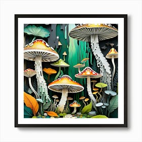 Mushrooms In The Forest Art Print