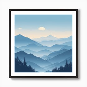 Misty mountains background in blue tone 111 Art Print