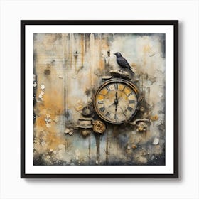 Clock And A Bird Art Print