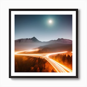 Light Trails In The Mountains Art Print